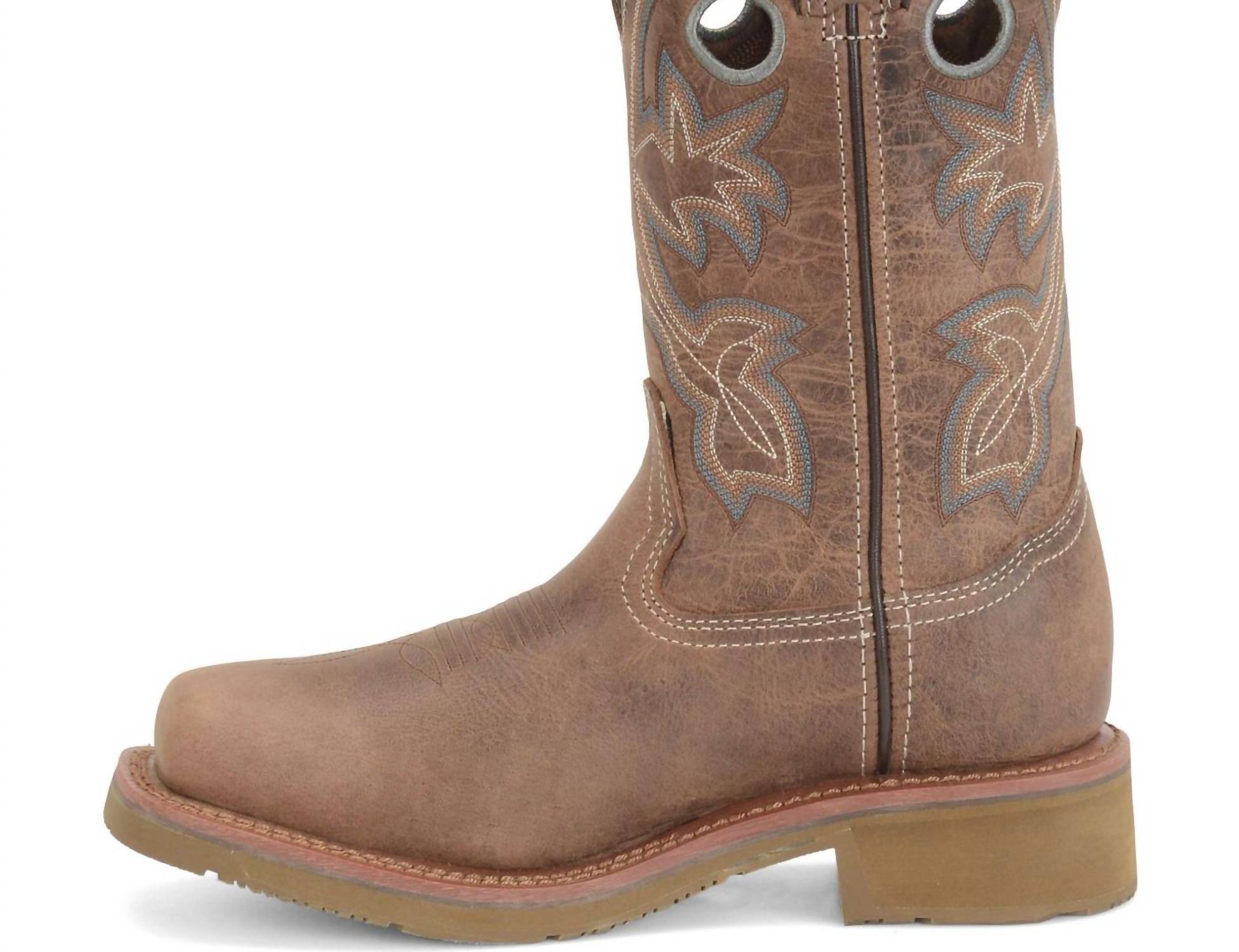 Double-H Boots Men's Steel Toe Roper Western Work Boots in brown - men's boots - detail view