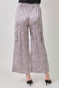 Mystree - Satin Printed Wide Leg Cargo Pants