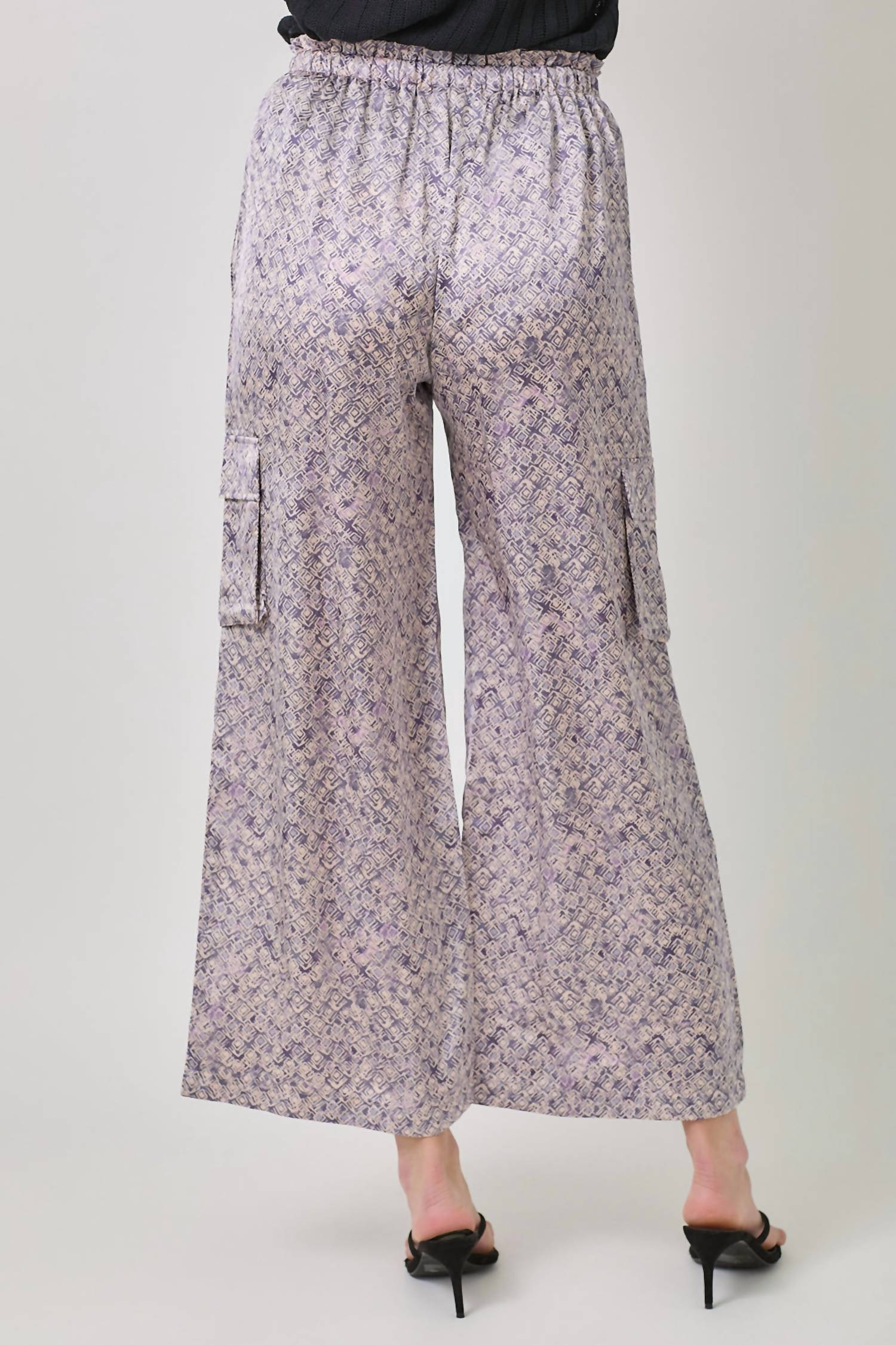 Mystree - Satin Printed Wide Leg Cargo Pants