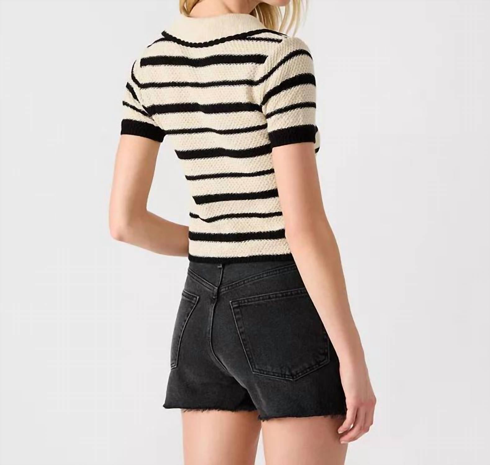 STEVE MADDEN Shade and Shore Striped Short Sleeve Sweater in beige - women's t-shirt - detail view