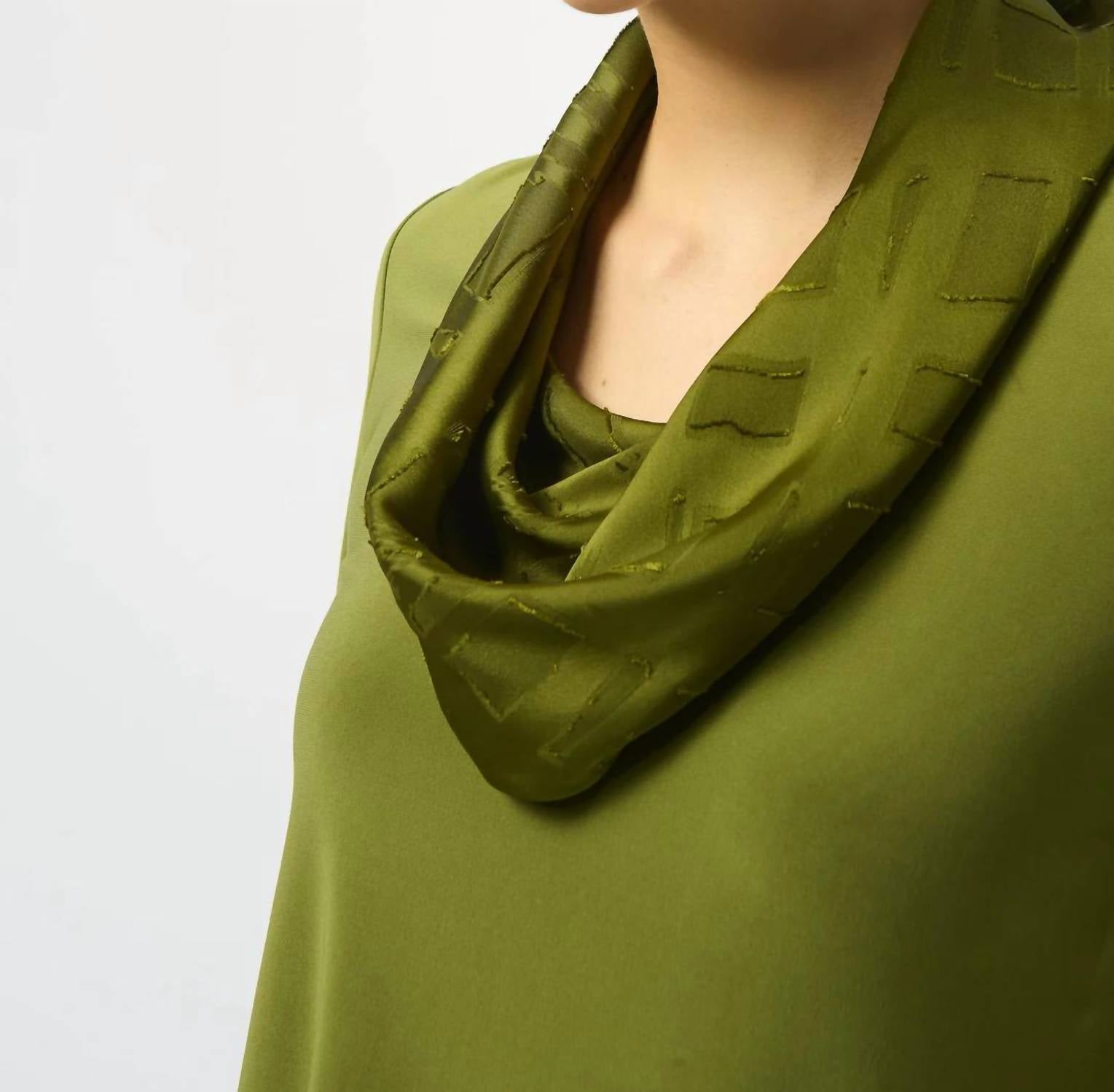 Joseph Ribkoff Cowl Neck 3/4 Sleeve Fitted Top in artichoke - women's long sleeve top - alternate view