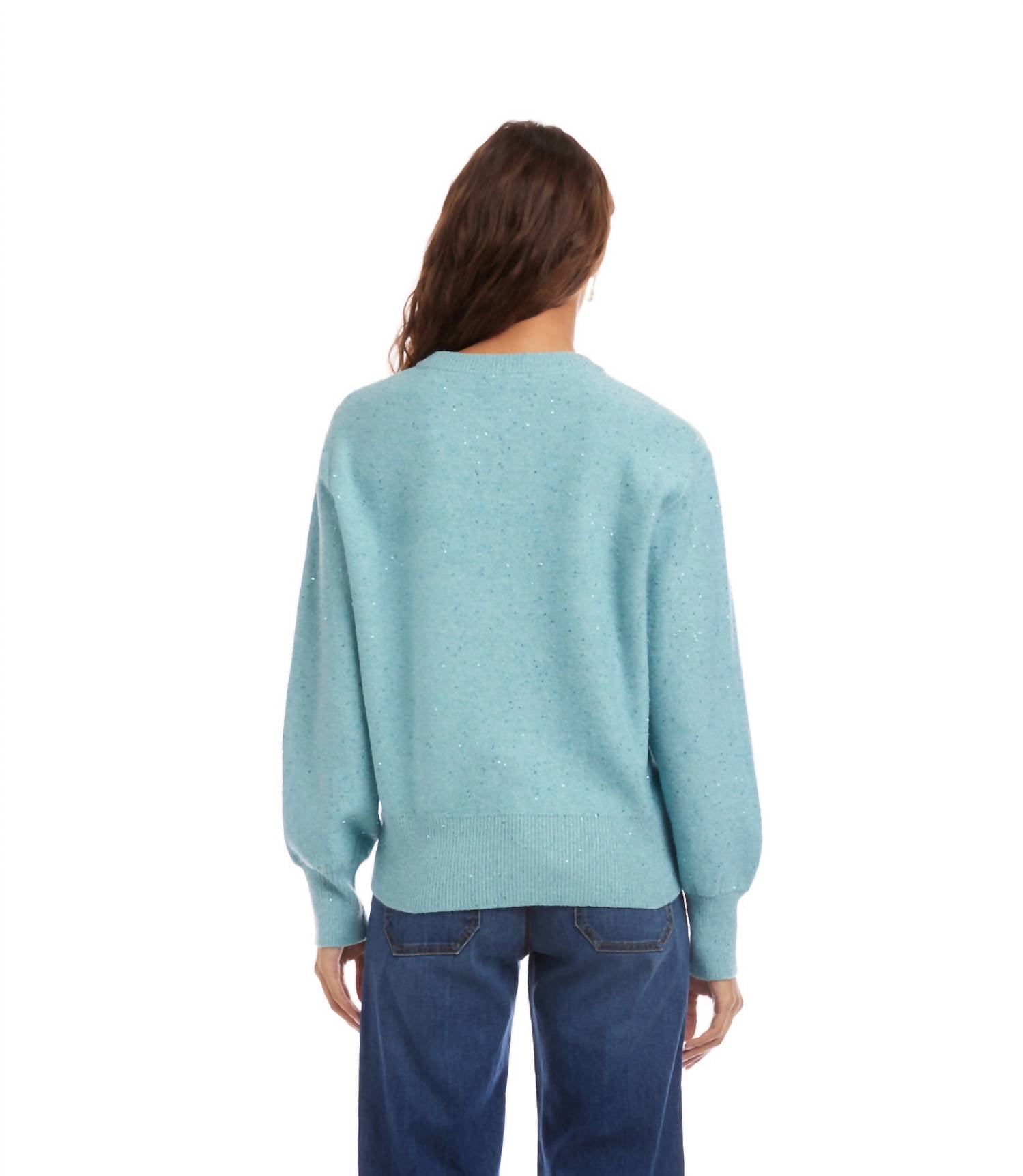 Karen Kane Sequin Crewneck Sweater in aqua - women's sweater - alternate view