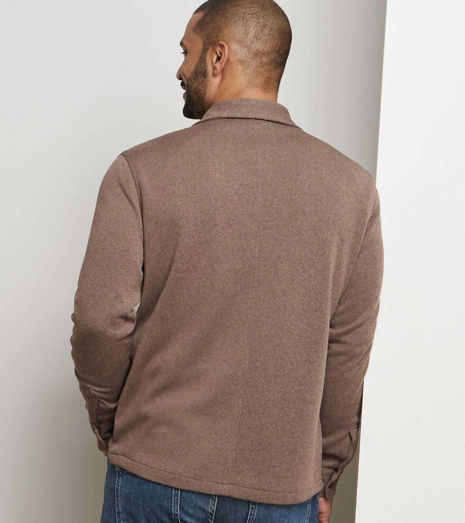PETER MILLAR Crown Sweater Fleece Shirt Jacket in popular brown - men's jacket - detail view
