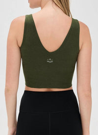BEYOND YOGA Spacedye Good Day Cropped Tank Top in army green heather - women's tank top - detail view