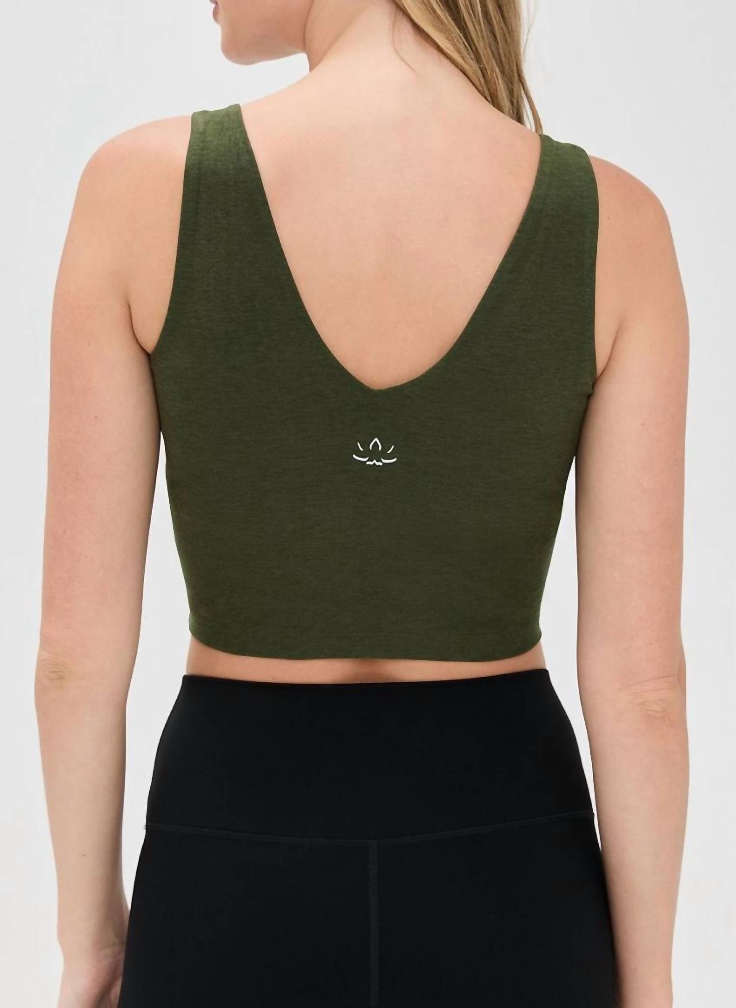 BEYOND YOGA Spacedye Good Day Cropped Tank Top in army green heather - women's tank top - detail view