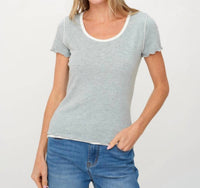 SIX/FIFTY Tessa Layered Short Sleeve Tee in heather grey - women's t-shirt