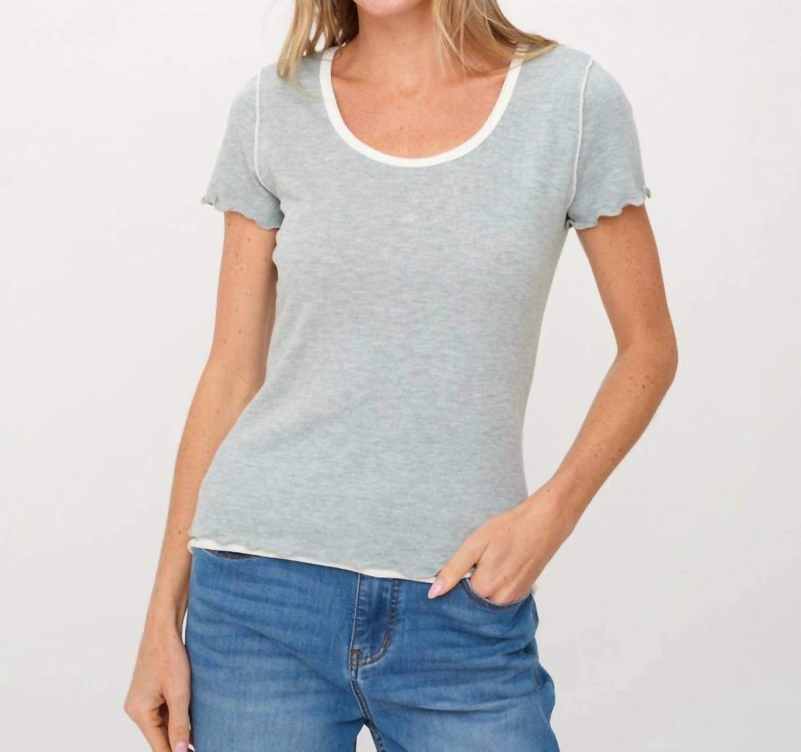 SIX/FIFTY Tessa Layered Short Sleeve Tee in heather grey - women's t-shirt