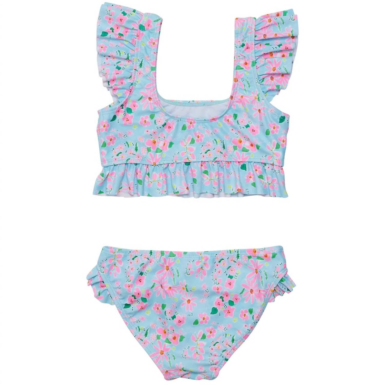 SNAPPER ROCK Girls Daisy Chain Frilled Crop Bikini Set in blue - item - detail view