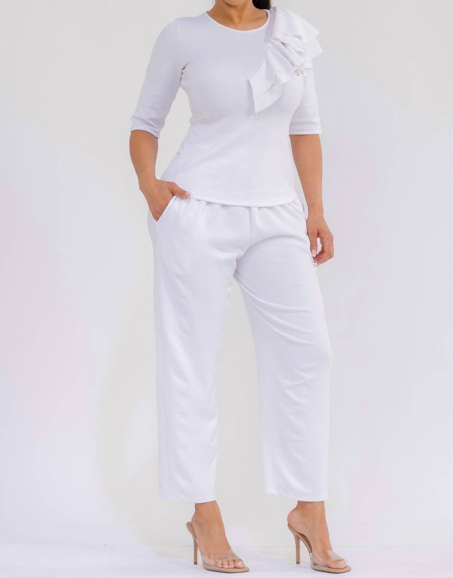 Karen T Design Pull-on Wide Leg Pants in white - women's pants - alternate view