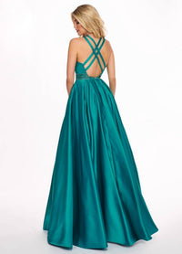 Rachel Allan - Matte Satin Halter Neck Prom Gown