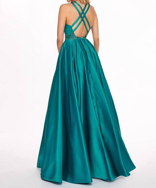 Rachel Allan - Matte Satin Halter Neck Prom Gown