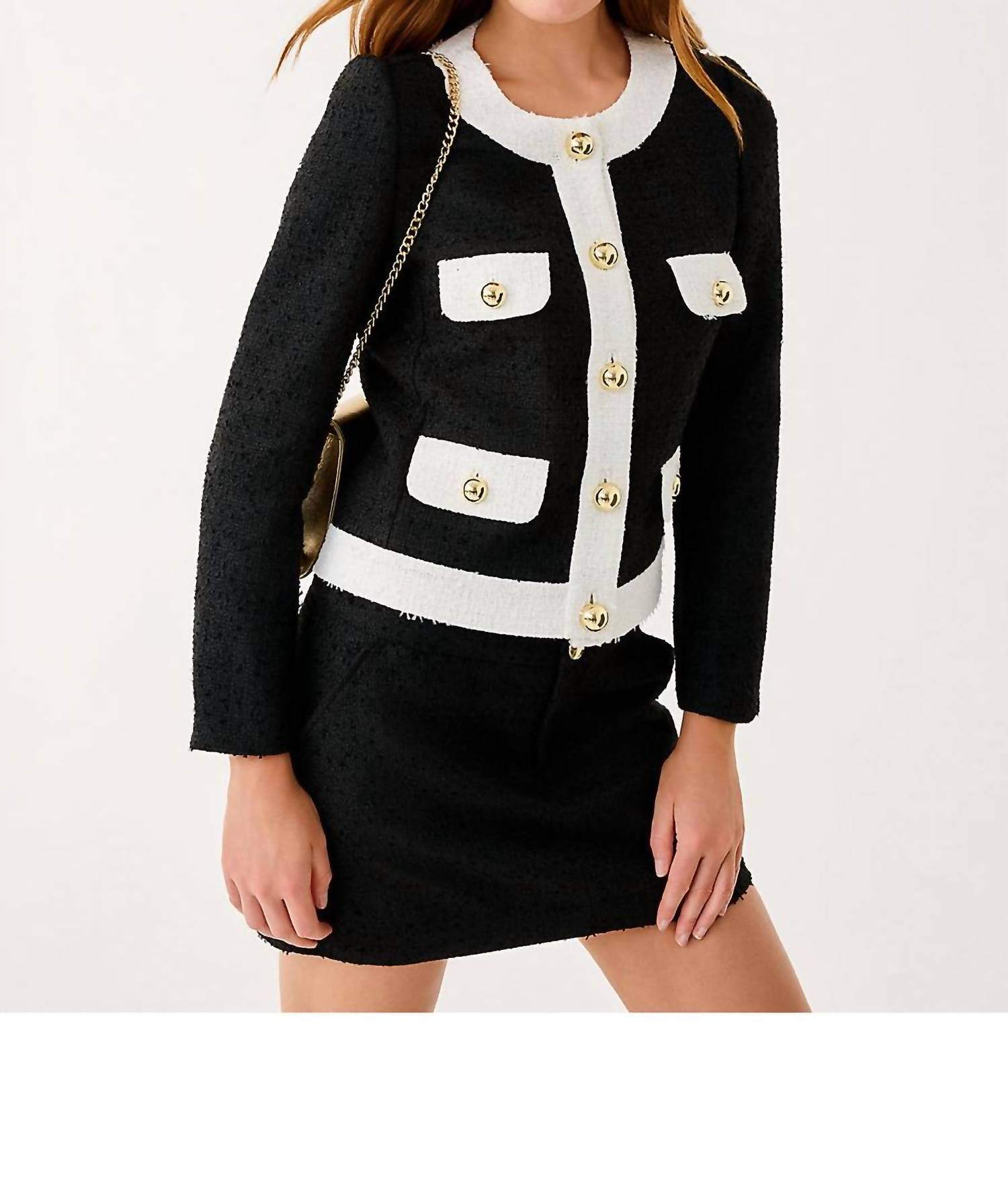Lilly Pulitzer Clydie Boucle Jacket in noir chic chick - women's jacket - detail view