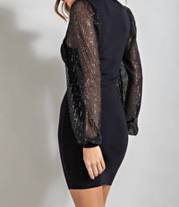 Ee:Some - Sequin Mesh Long Sleeve Mini Dress