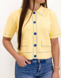 entro Stitch Button Up Sweater in yellow - women's cardigan