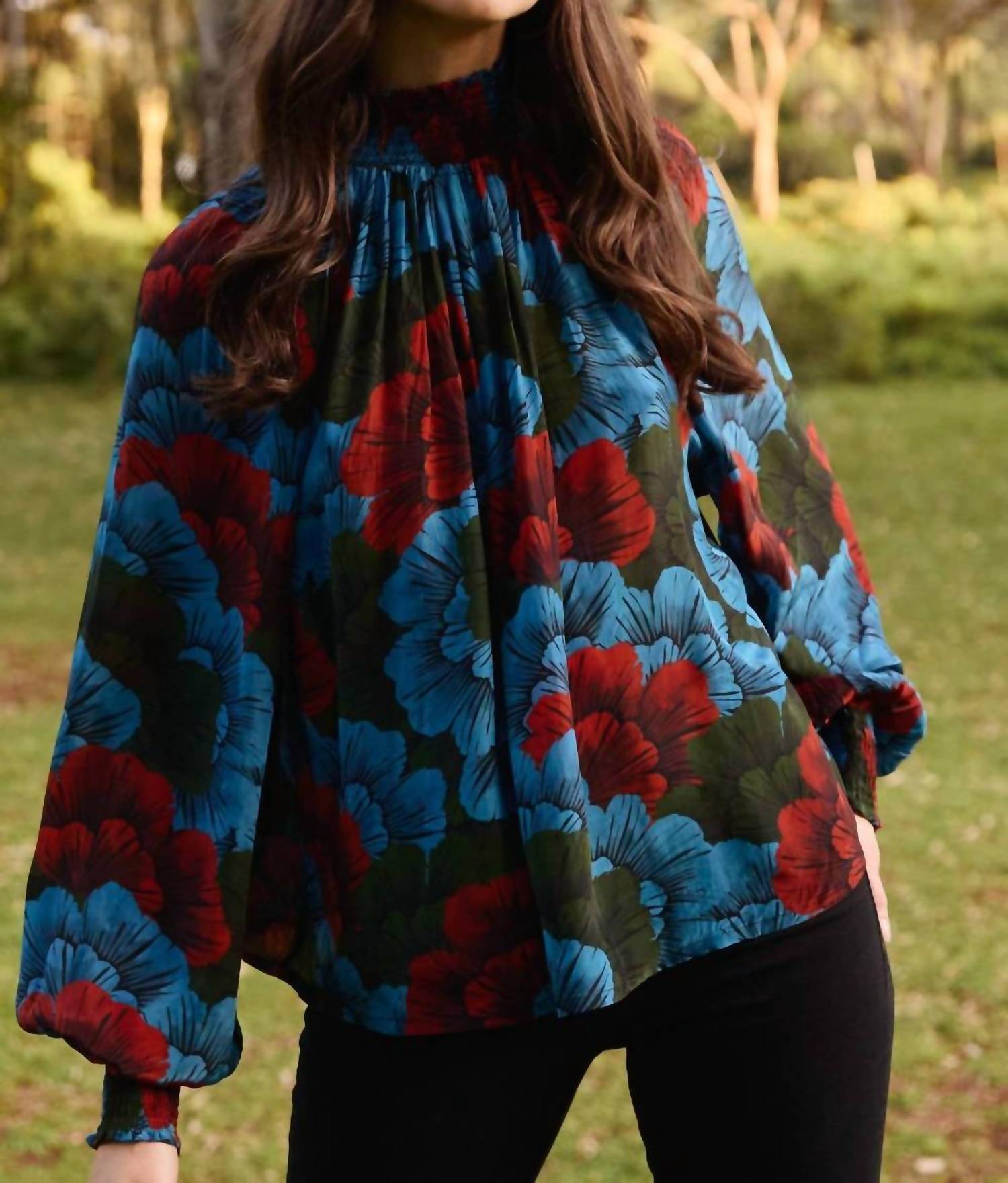 Velvet By Graham & Spencer - Women's Smocked High Neck Blouse Top