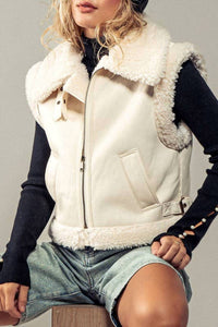 Urban Daizy Sherpa Lined Cropped Vest in ivory - women's jacket - view 5