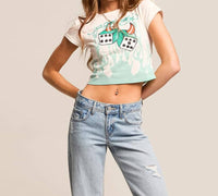 Ed Hardy Deviled Dice Baby Cropped T-shirt in ivory - women's shirt