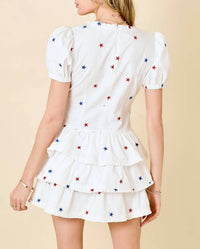 Day + Moon - Star Embroidered Ruffle Romper Dress