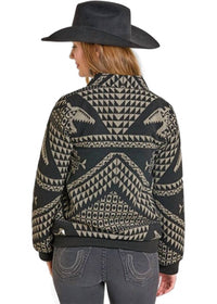 Panhandle Aztec Bomber Jacket in black - women's jacket - detail view