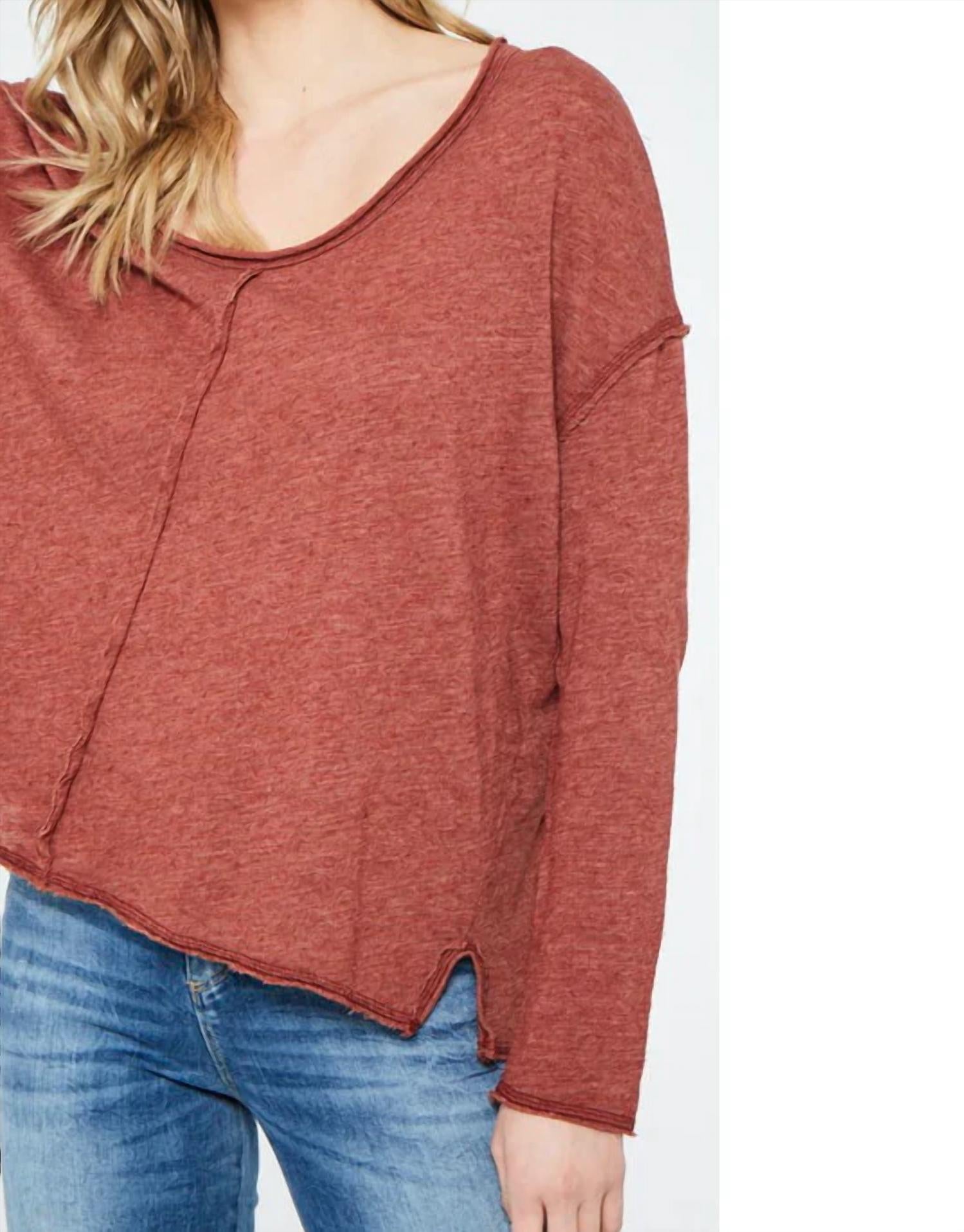 PROJECT SOCIAL T Get Up & Go Long Sleeve Tee in chili oil - women's long sleeve top - detail view