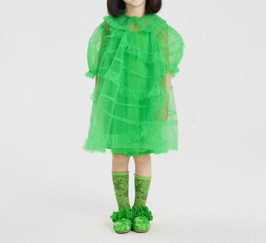 Kids Organza Asymmetric Ruffle Collared Dress