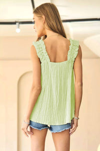 DAVI & DANI Sunlit Charm Babydoll Top in green - women's blouse - detail view