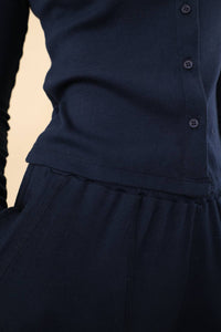 Sundry Luxe Rib Knit Button Down Top in deep navy - women's long sleeve top - alternate view