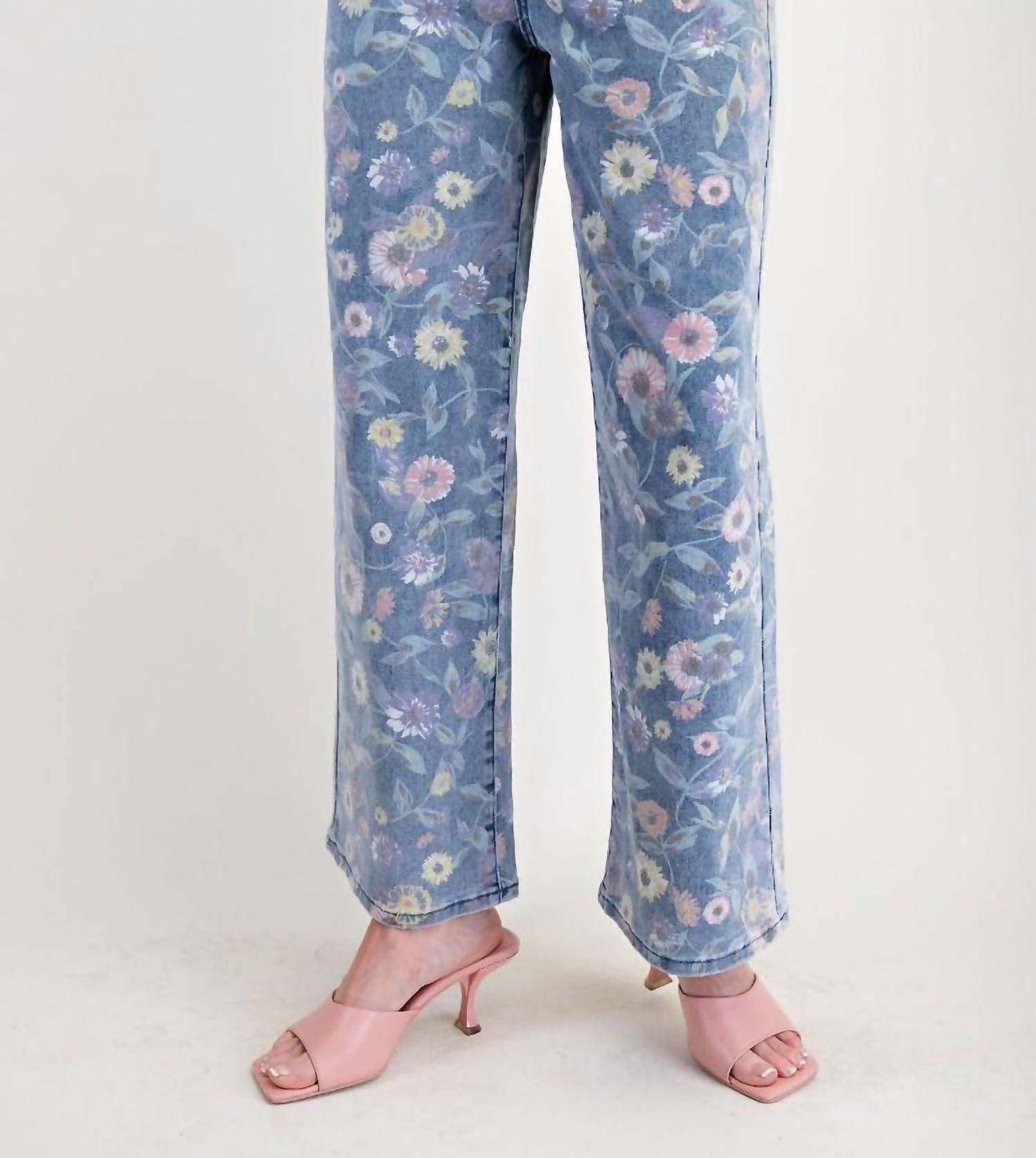 Easel - Floral Print Twill Pants