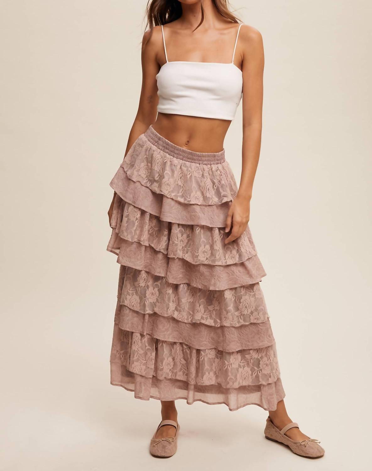 Listicle - Lace Tiered Maxi Skirt