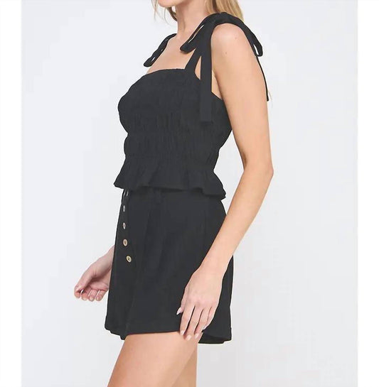 Allie Rose - Soft Linen Smocked Tie Straps Tank Top