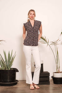 Lime N Chili - Dot Print Sleeveless Button-down Western Blouse