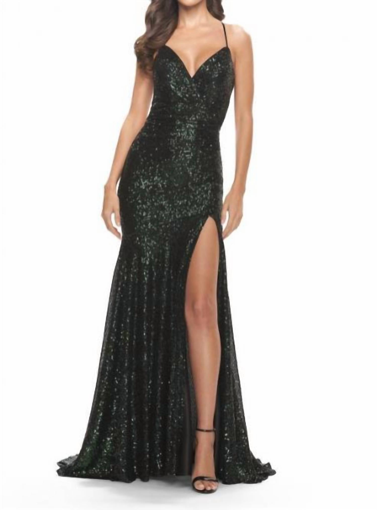 La Femme - Sequin Gown With Slit