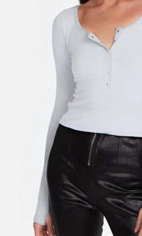 Michael Lauren - Reghan Crop Long Sleeve Scoop Neck Henley Top