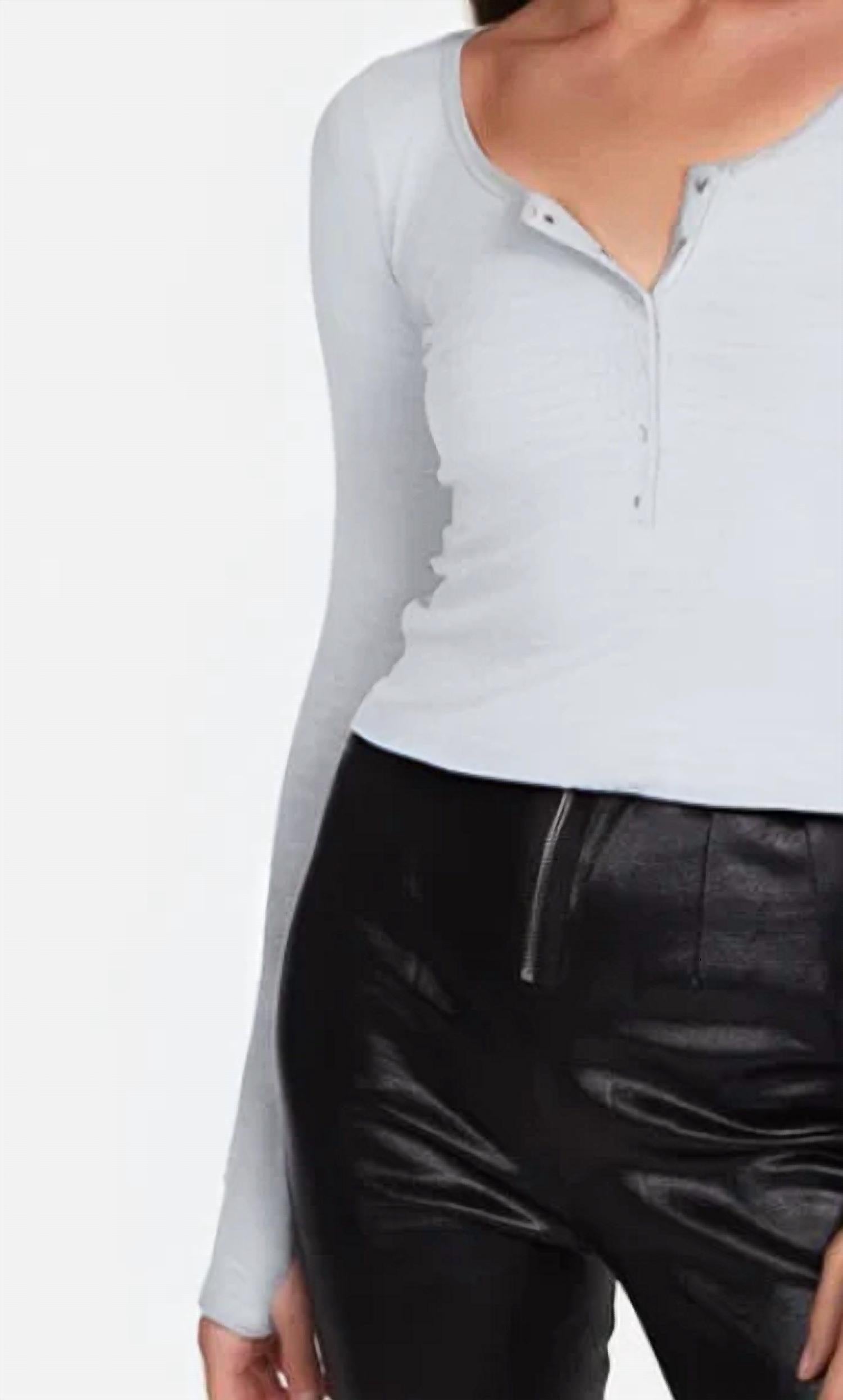 Michael Lauren - Reghan Crop Long Sleeve Scoop Neck Henley Top