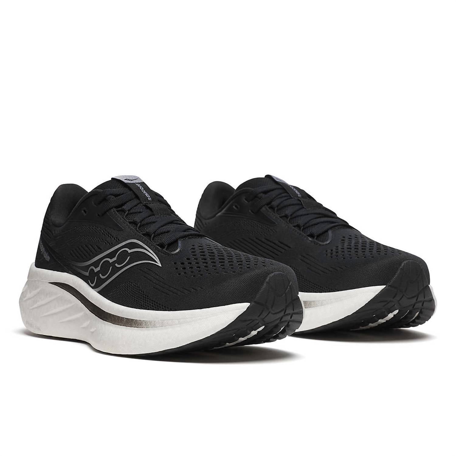 SAUCONY Women's Ride Eighteen Running Shoes in black white - women's sneaker - detail view