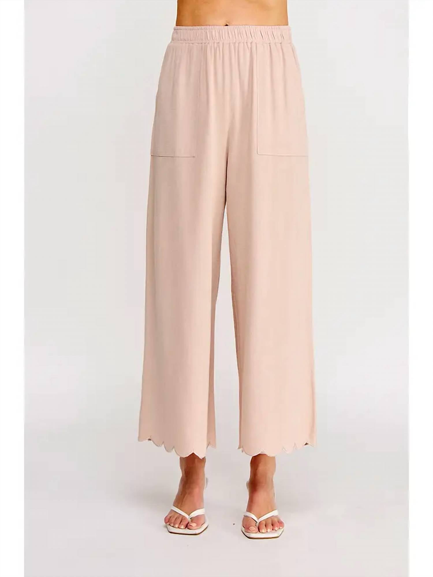 Allie Rose - Soft Linen Blend Scallop Hem Elastic Waist Pant