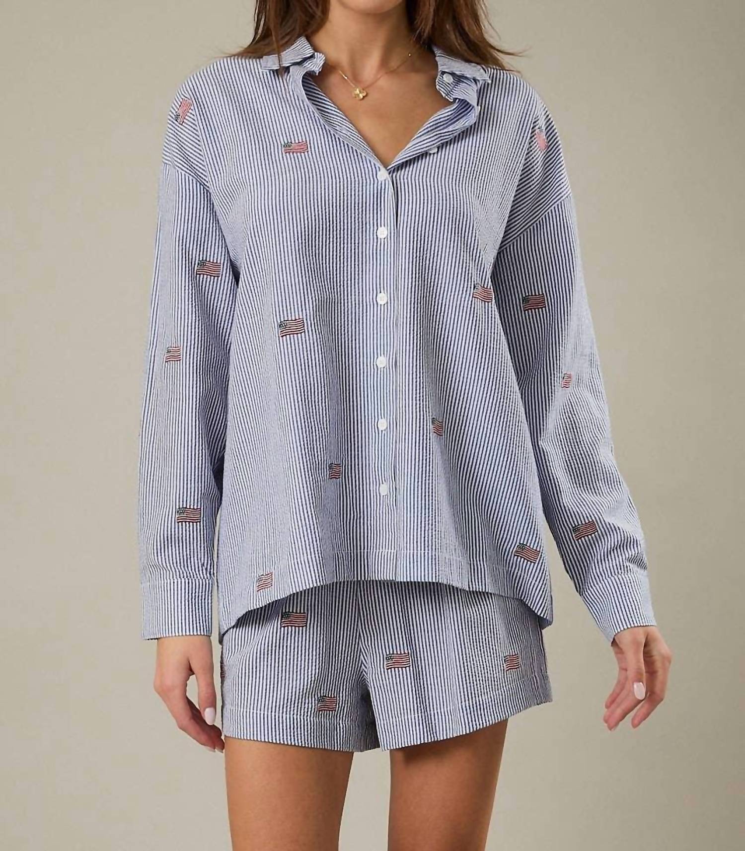 Sunday Edition - Ellen Flag Embroidered Oversized Shirt