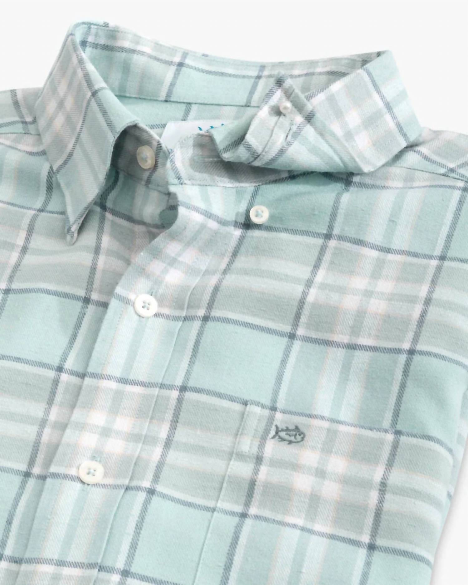 SOUTHERN TIDE Men's Flannel Reddick Plaid Sportshirt in summer aqua - men's long sleeve top - alternate view