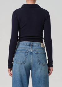 Citizens of Humanity Long Sleeve 60's Polo Top in navy - women's long sleeve top - alternate view