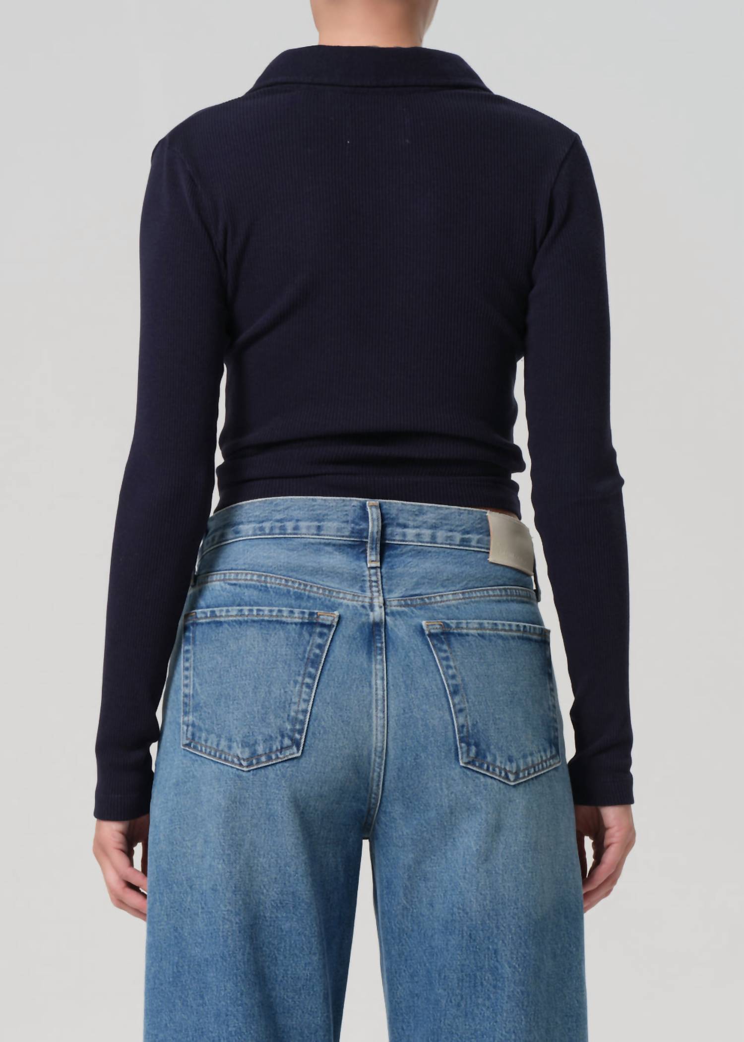 Citizens of Humanity Long Sleeve 60's Polo Top in navy - women's long sleeve top - alternate view