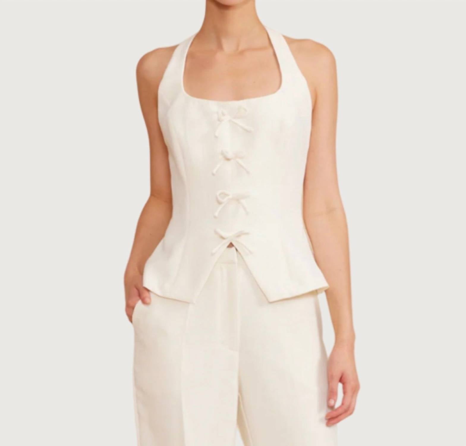 LUCY PARIS Eliza Halter Vest in ivory - women's blouse