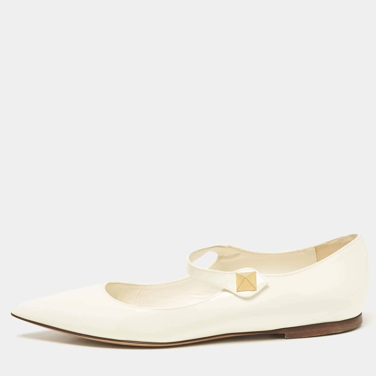 Valentino Garavani Women's Tiptoe Patent Leather Ballerina Flat in ivory - women's flats