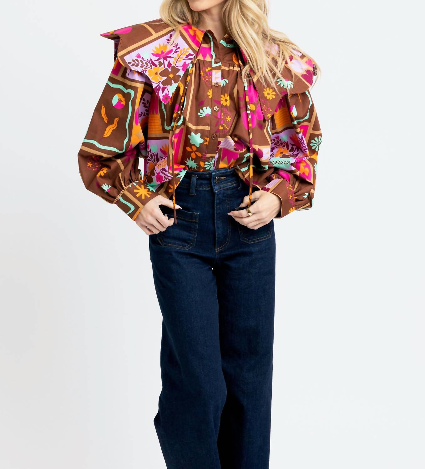 Karlie Abstract Peter Pan Collar Top in brown - women's blouse
