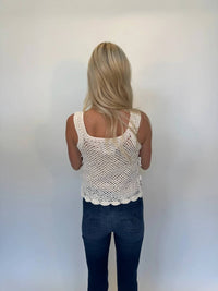 Romi The Brand Azure Crochet Tank Top With Tie in white - women's tank top - detail view