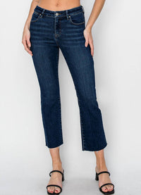 Risen - Mid-rise Crop Straight Raw Edge Hem Jeans