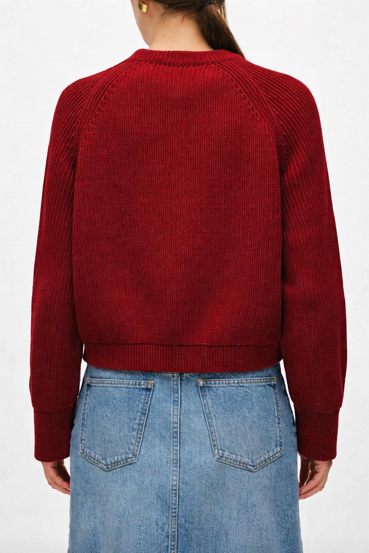 White + Warren Plaited Crewneck Sweater in mulberry cherry - women's sweater - detail view