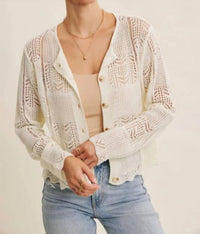 In February - Classic Pointelle Knit Button-down Cardigan