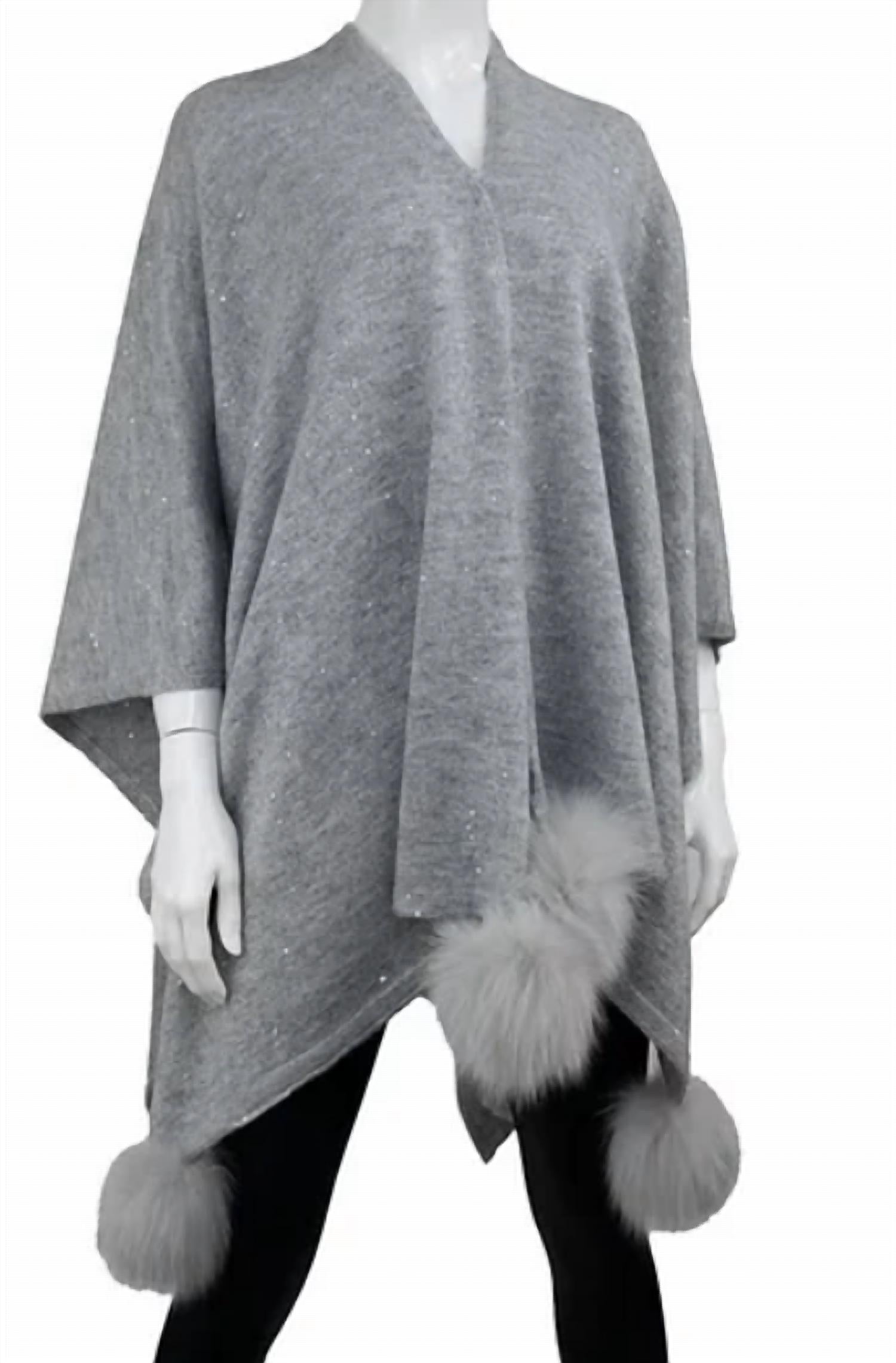 Mitchie'S Matchings - Women's Knit Wrap With Sequin Sparkles And Fox Pompoms