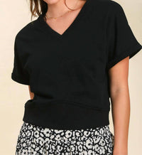 Umgee - French Terry V-neck Top