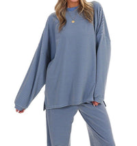 Things Between Homebody Stripe Fleece Top in blue - women's sweater